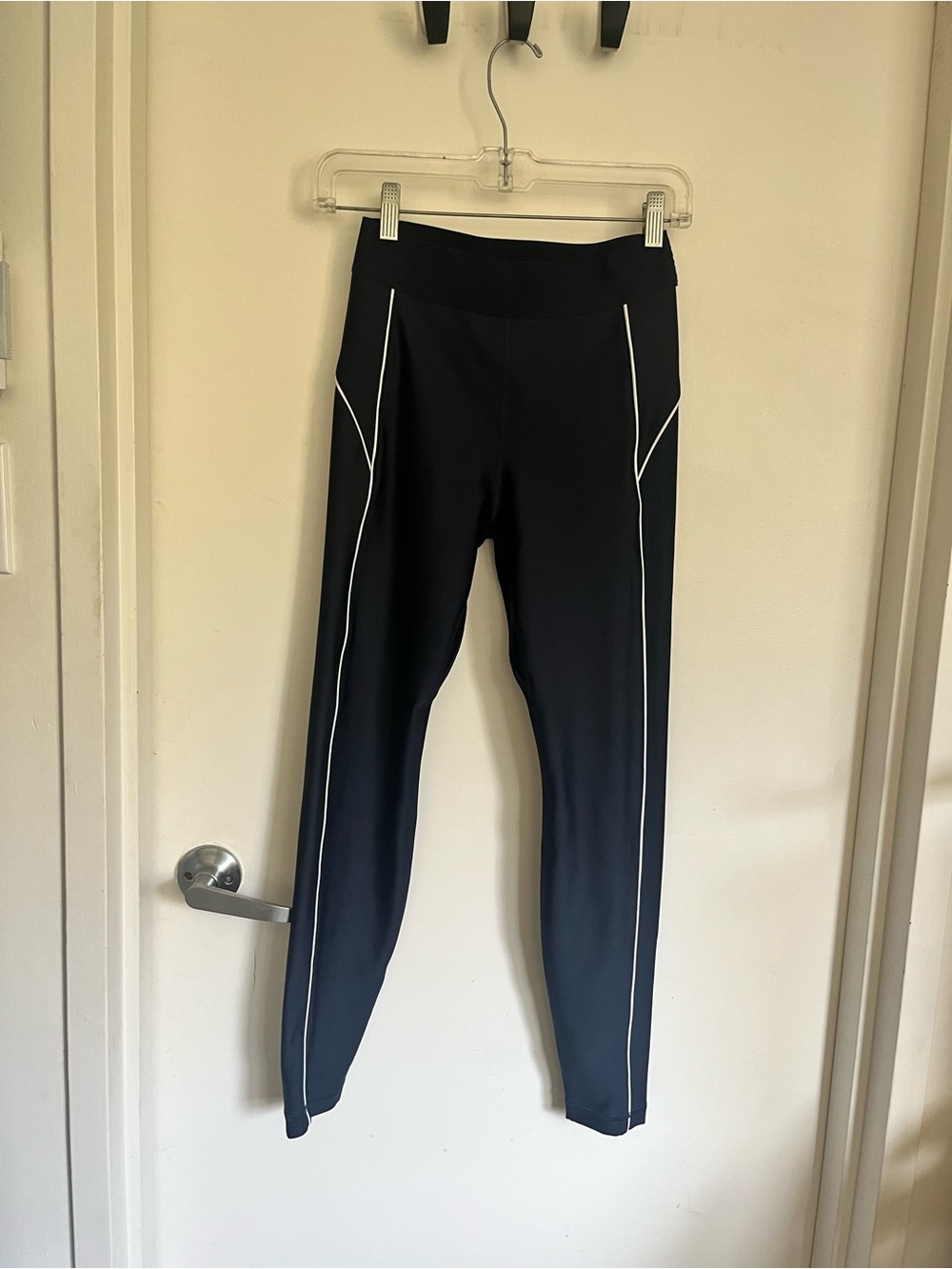 Women's BlueHigh-Waist Athletic Leggings with White Piping
